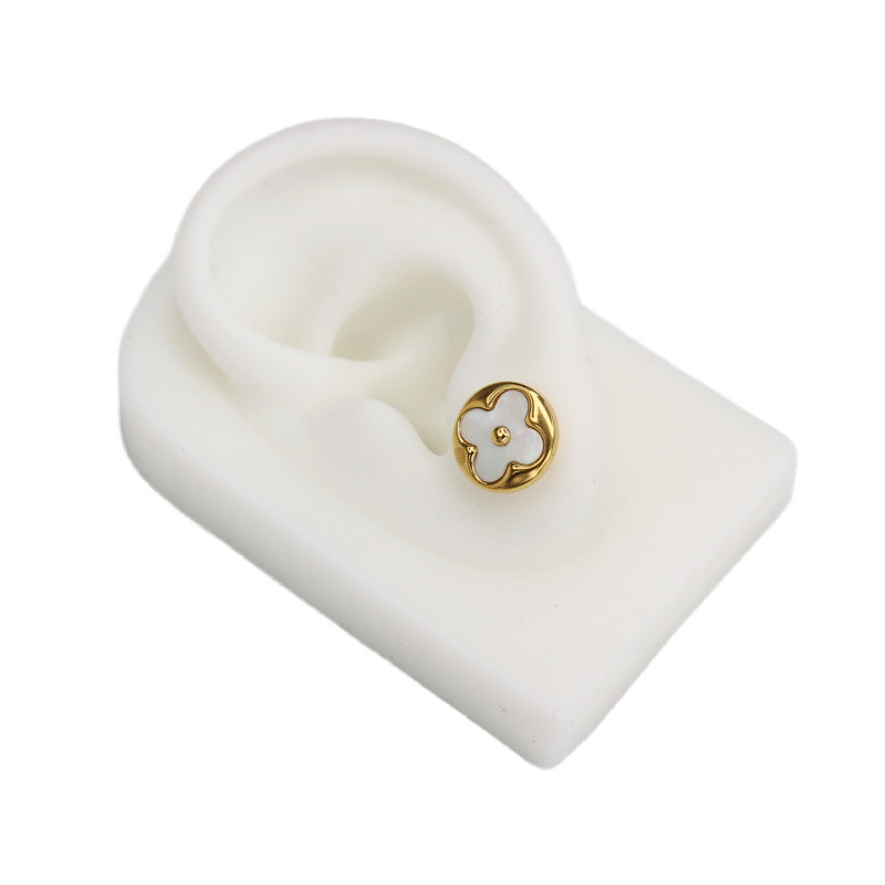 Gold stud earrings with plug/ flowers with mother of pearl/ surgical steel/ 12mm 1 pair BSCHSZ090KG