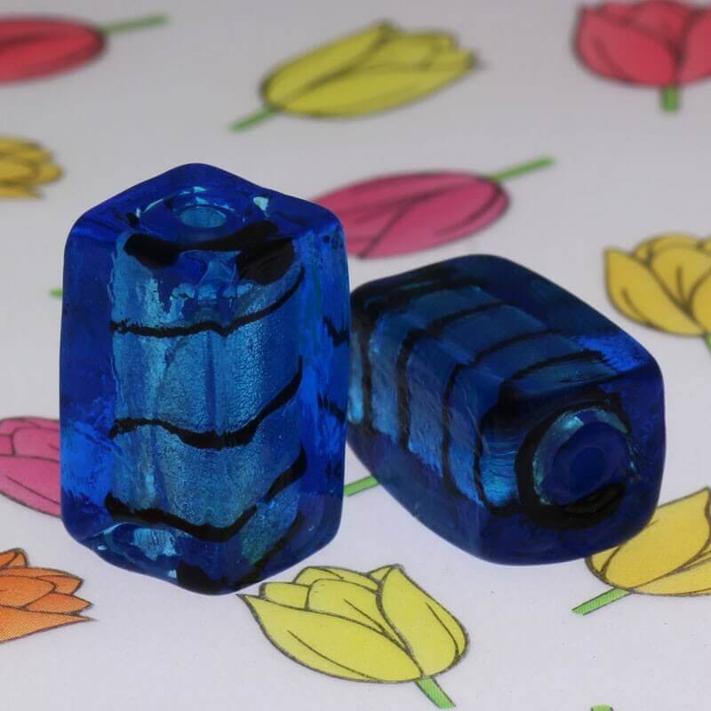 Cube beads blue Venetian glass 18x10x10mm 1pc SZWESC001