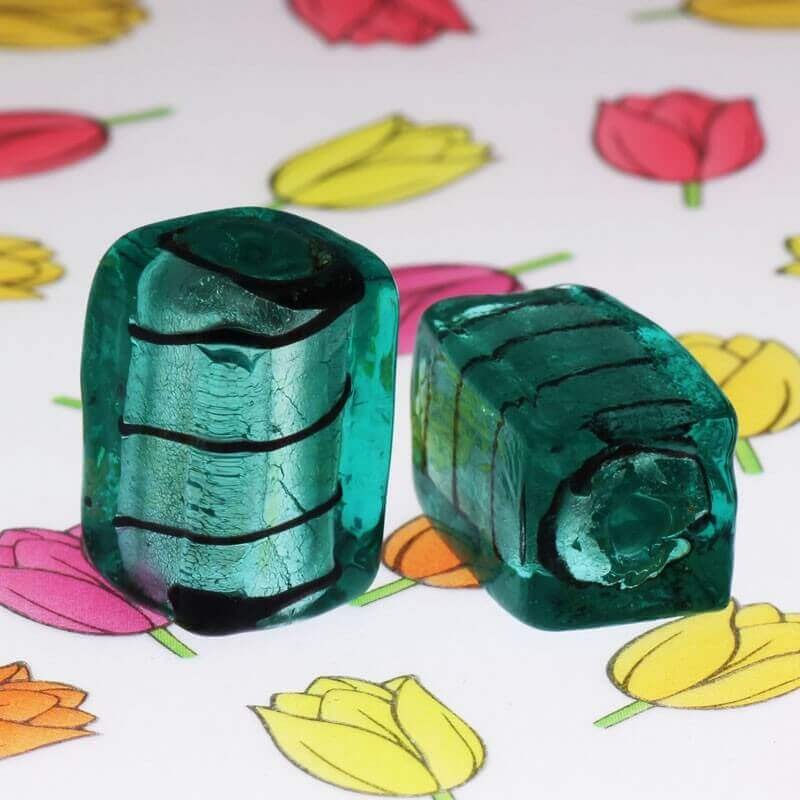 Cube of beads Venetian glass turquoise 18x11x11mm 1pc SZWESC003
