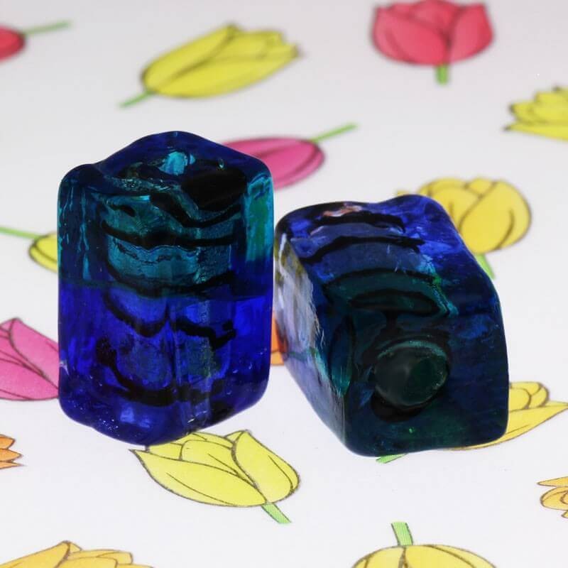 Cube beads Venetian glass turquoise-blue 18x12x12mm 1pc SZWESC007