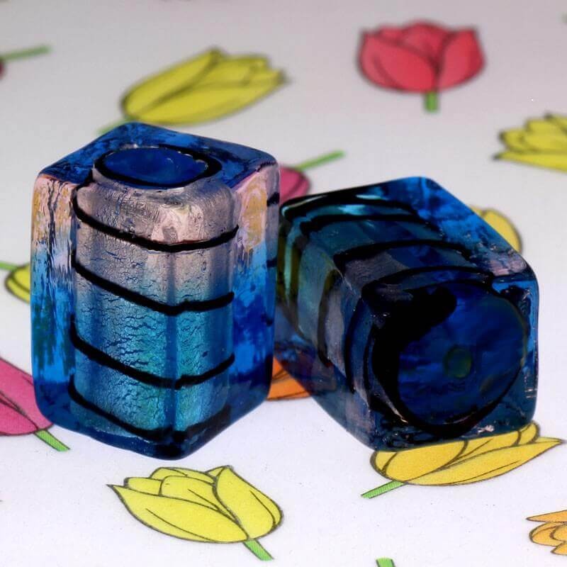 Cube of beads Venetian glass pink-blue 18x12x12mm 1pc SZWESC008