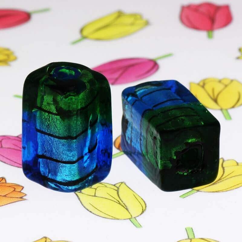 Cube of beads Venetian glass green-blue 18x10x11mm 1pc SZWESC010