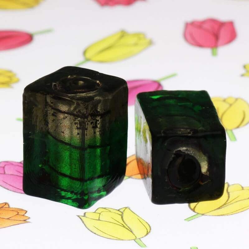 Cube of beads Venetian glass green-gray 18x12x12mm 1pc SZWESC011