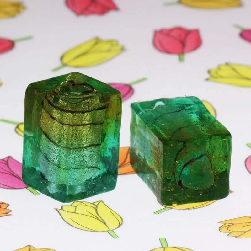 Cube of beads Venetian glass mint-gold 18x14x12mm 1pc SZWESC013
