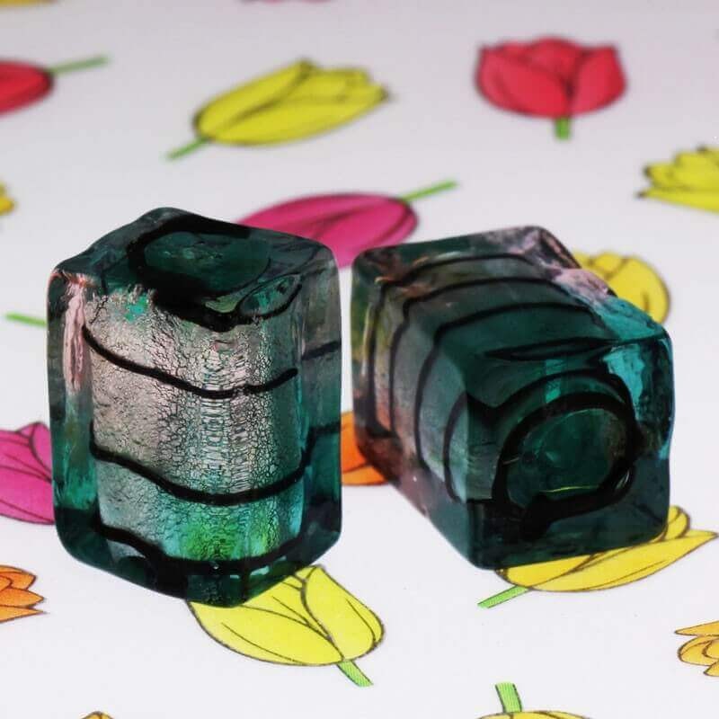 Cube of beads Venetian glass pink-mint 18x12x12mm 1pc SZWESC015