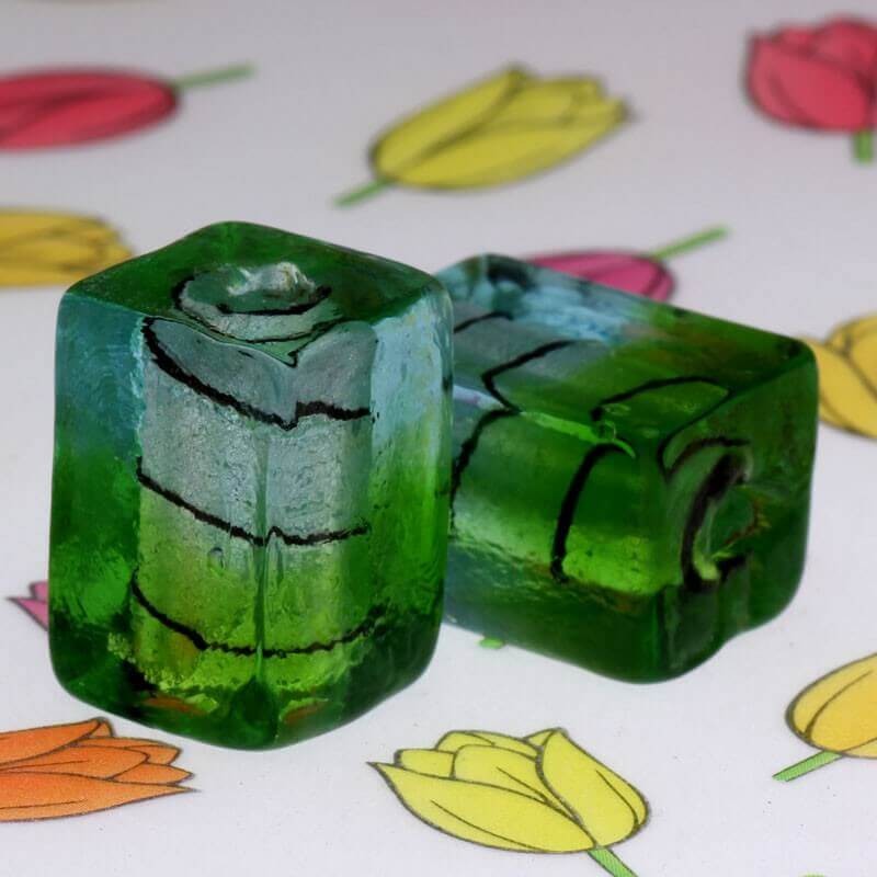 Cube of beads Venetian glass mint-green 18x14x12mm 1pc SZWESC017