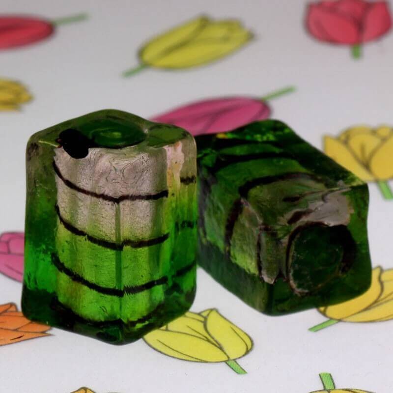 Cube beads Venetian glass pink-green 18x12x12mm 1pc SZWESC021