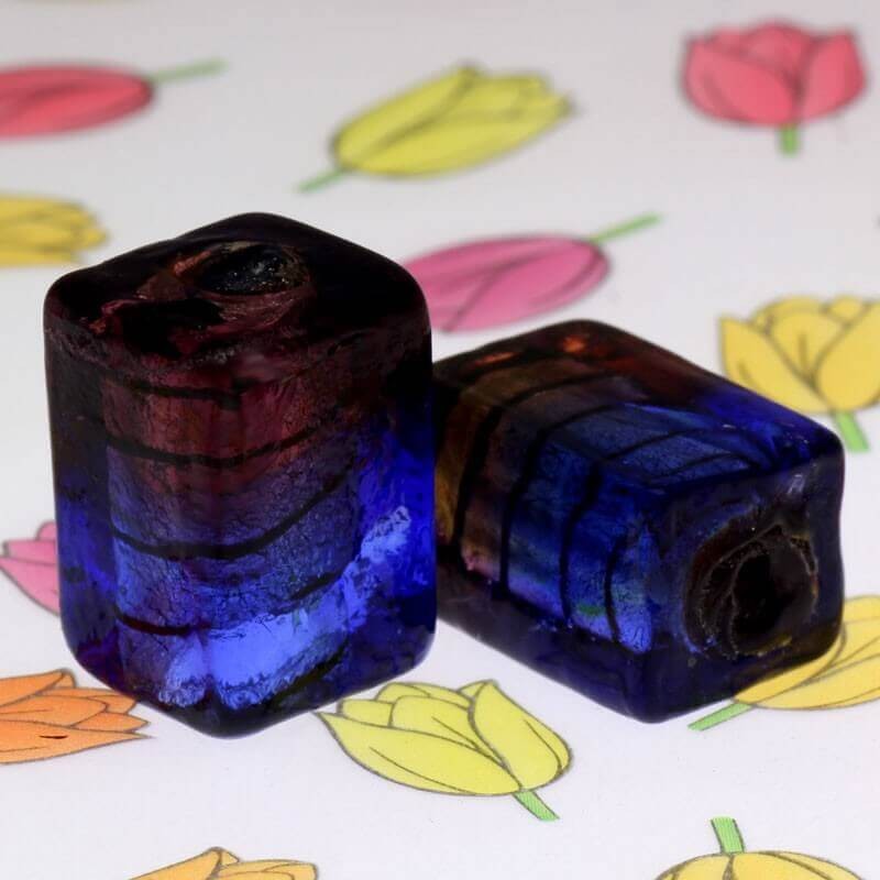 Cube of beads Venetian glass violet-blue 18x12x12mm 1pc SZWESC022