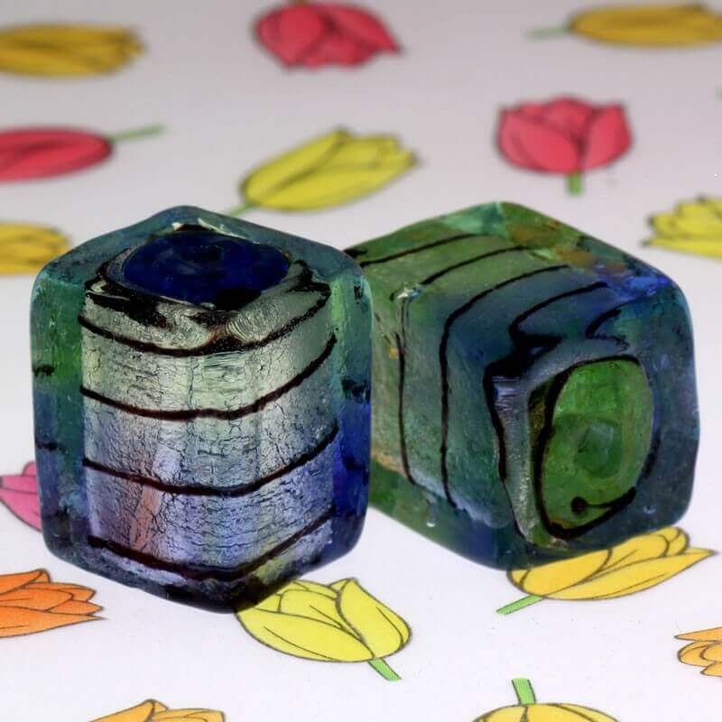 Cube of beads Venetian glass blue-mint 20x16x16mm 1pc SZWESC028