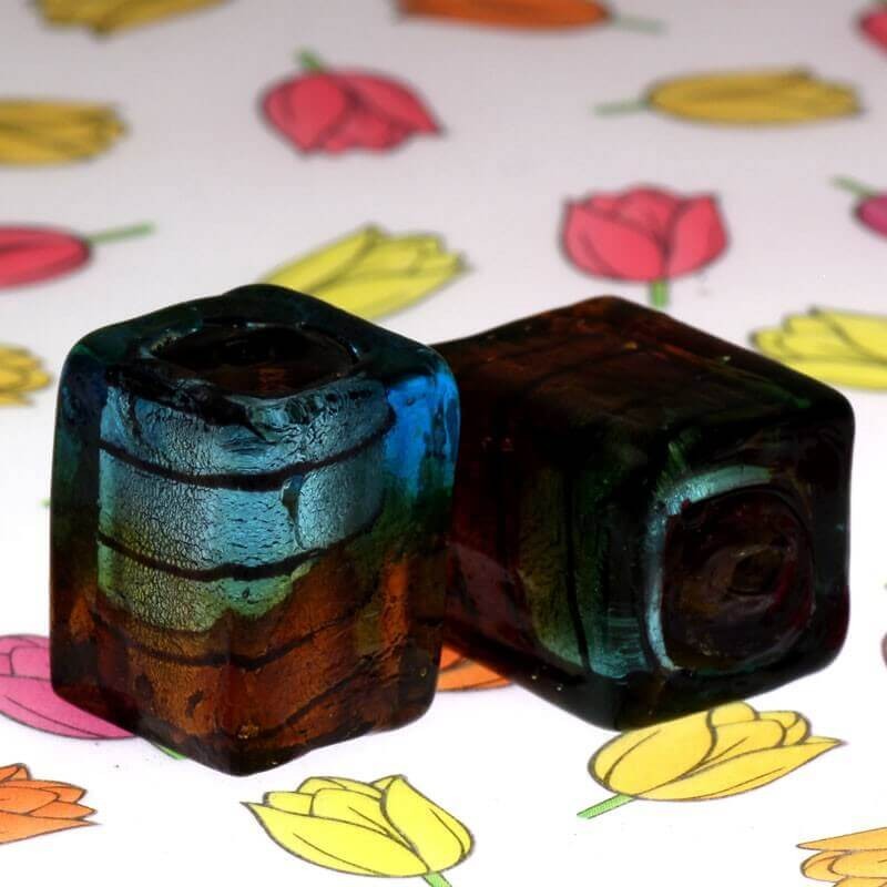 Cube of beads Venetian glass brown-blue 20x16x16mm 1pc SZWESC029