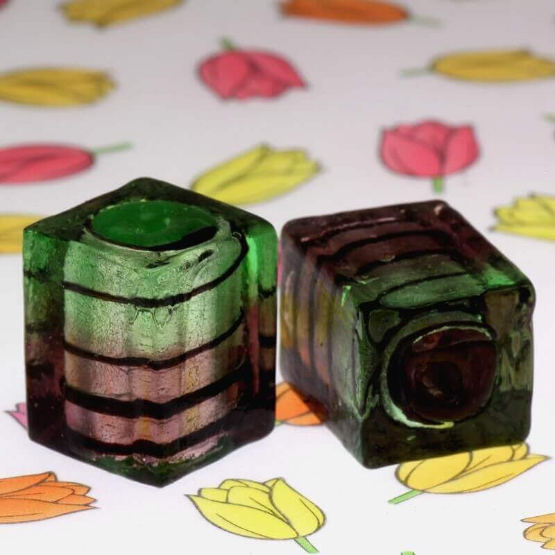 Cube of beads Venetian glass mint-purple 20x15x15mm 1pc SZWESC030