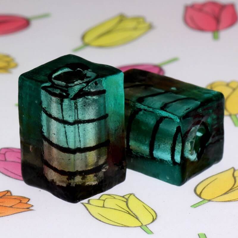 Cube of beads Venetian glass mint-gray 18x12x12mm 1pc SZWESC032