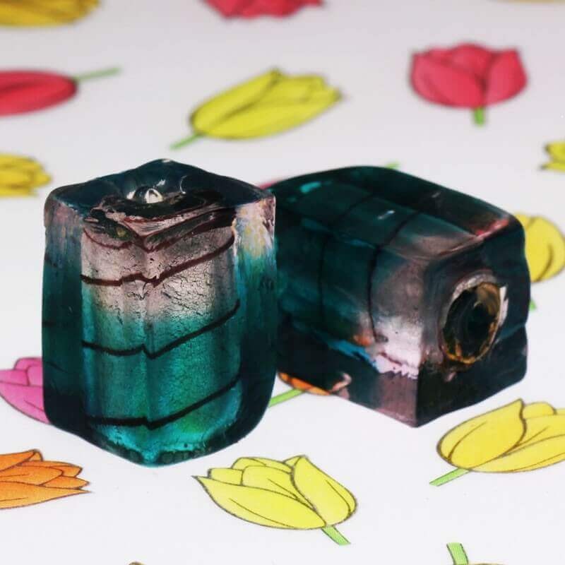 Cube of beads Venetian glass rose-turquoise 18x12x12mm 1pc SZWESC033