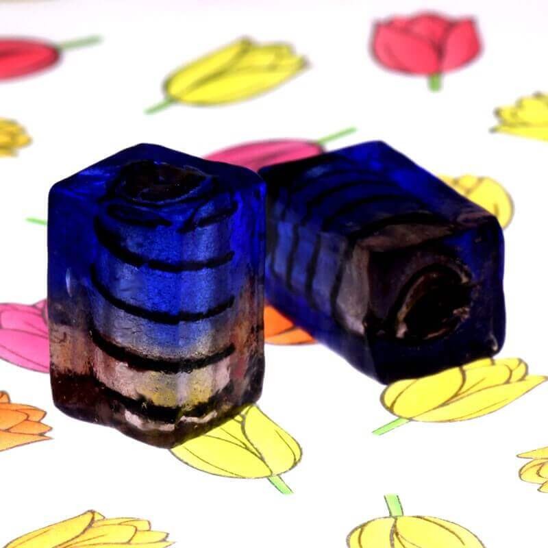 Cube beads Venetian glass pink-blue 18x12x12mm 1pc SZWESC034
