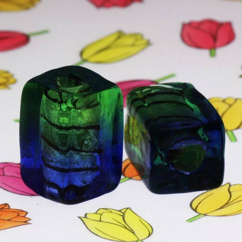 Cube of beads Venetian glass green-blue 18x12x12mm 1pc SZWESC035