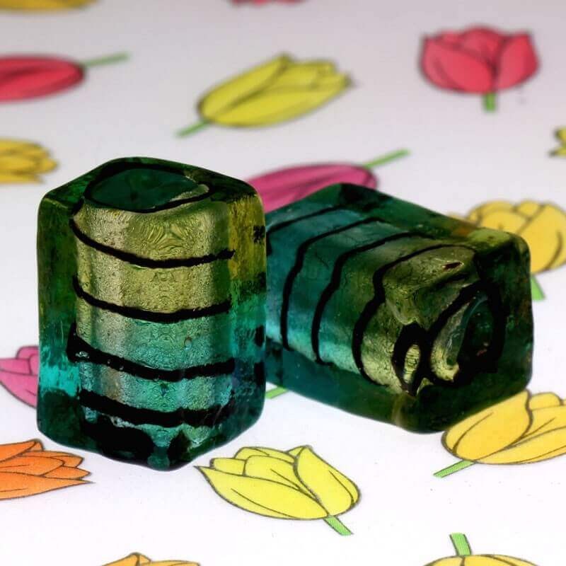 Cube of beads Venetian glass mint-gold 18x12x12mm 1pc SZWESC038