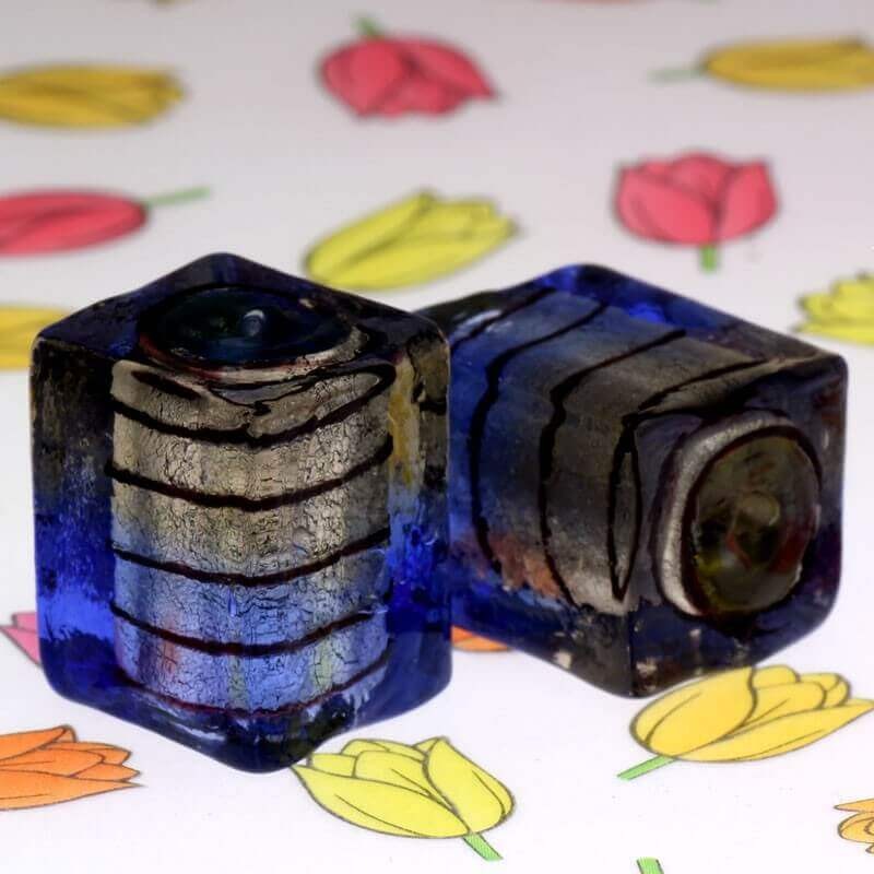 Cube of beads Venetian glass gray-blue 20x16x16mm 1pc SZWESC040