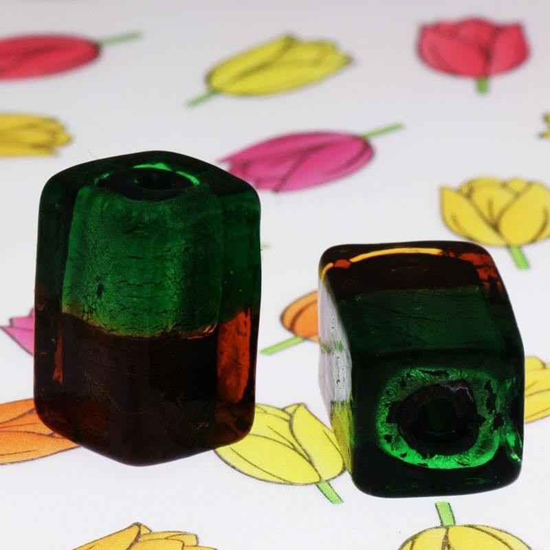 Cube of beads Venetian glass brown-green 18x12x12mm 1pc SZWESC044