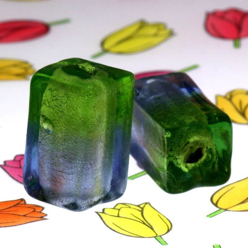 Cube beads blue-green Venetian glass 18x12x12mm 1pc SZWESC045