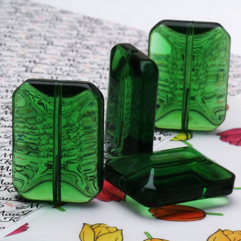 Prostokąty szkło kryształowe zieleń butelkowa 28x21x10mm szkło kryształowe 1szt SZSZPFO2802