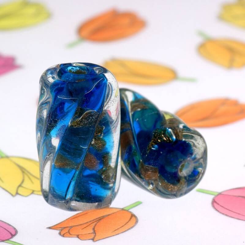 Roller glass lampwork turquoise 21x13mm 1pc SZLAWA061