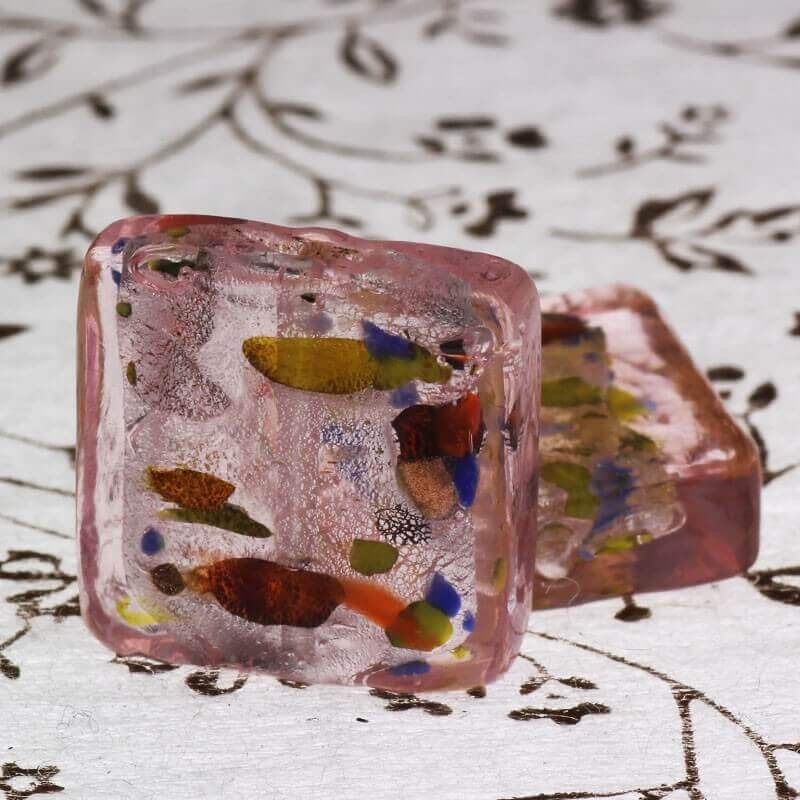 Venetian glass tiles pink 20x20x8mm 2pcs SZWEKAK002