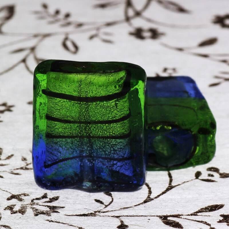 Blue-green Venetian glass tiles 22x18x8mm 2pcs SZWEKAK018