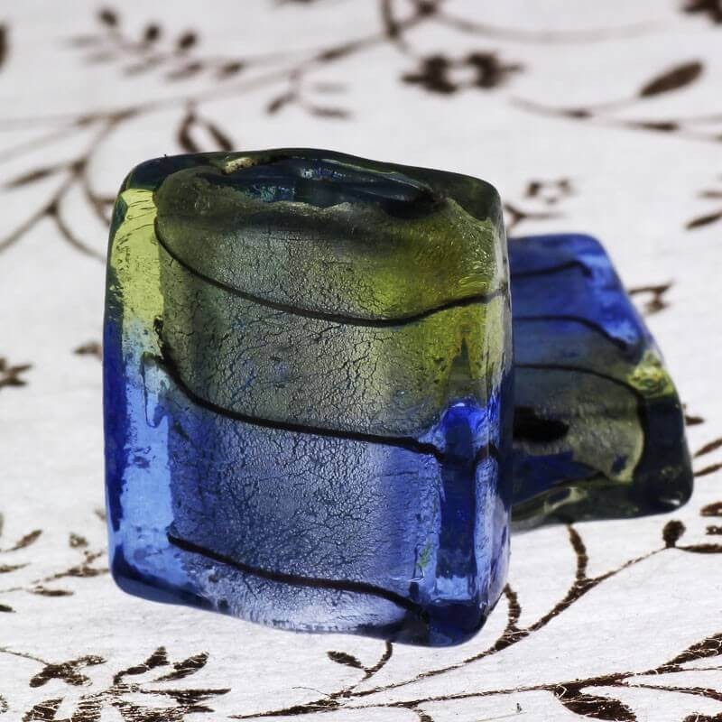 Venetian glass tiles blue-olive 22x18x8mm 2pcs SZWEKAK019