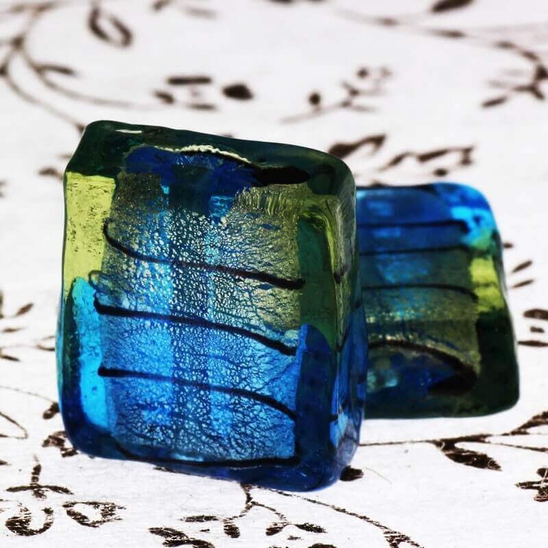 Venetian glass tiles cream-blue 20x18x8mm 2pcs SZWEKAK026