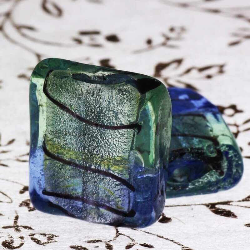 Venetian glass tiles mint-blue 20x18x8mm 2pcs SZWEKAK027