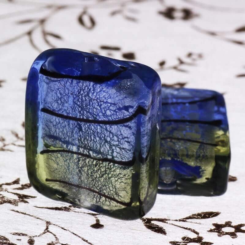 Venetian glass tiles cream-blue 20x18x8mm 2pcs SZWEKAK063