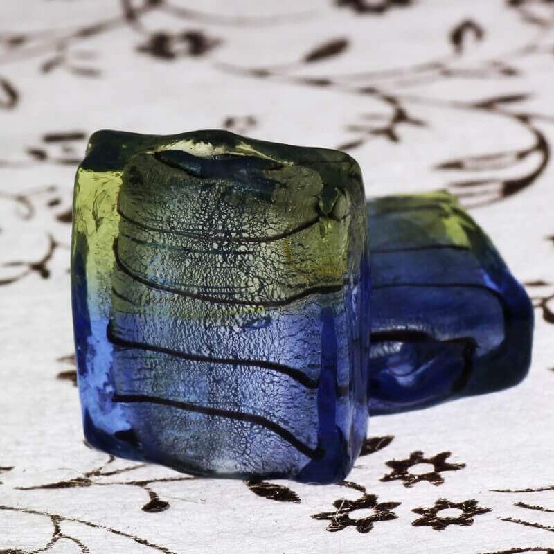 Venetian glass tiles cream-blue 20x18x8mm 2pcs SZWEKAK110