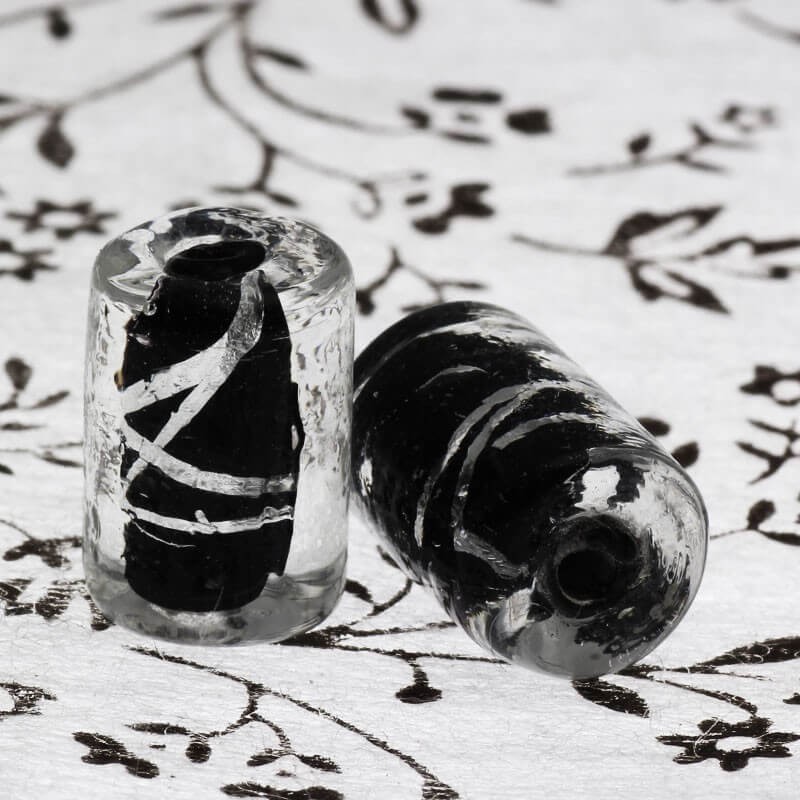 Black Venetian glass roller 15x10mm 2pcs SEAM004