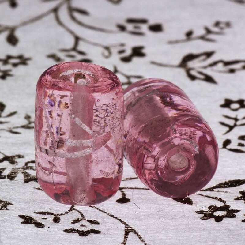 Venetian glass roller pink 16x12mm 2pcs SEAM006