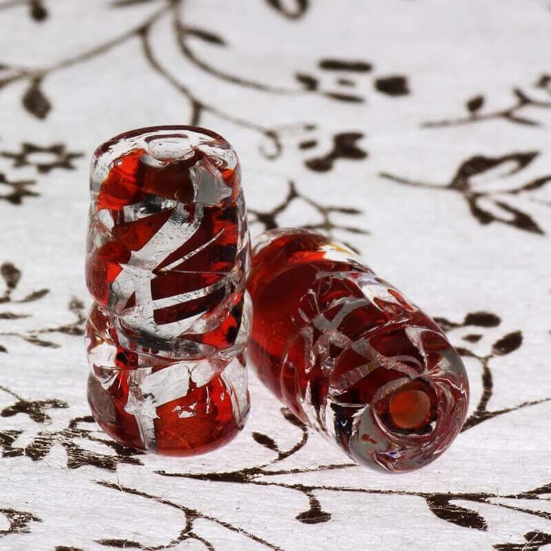 Red Venetian glass roller 16x8mm 2pcs SEAM008
