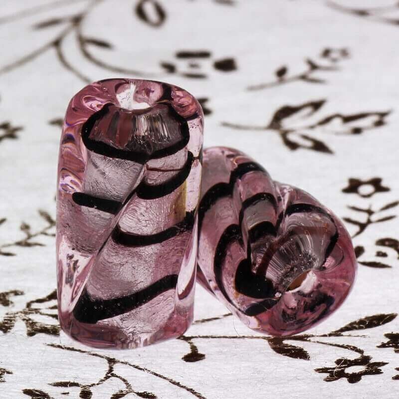 Roller venetian glass pink and black 20x12mm 1pc SEAM018