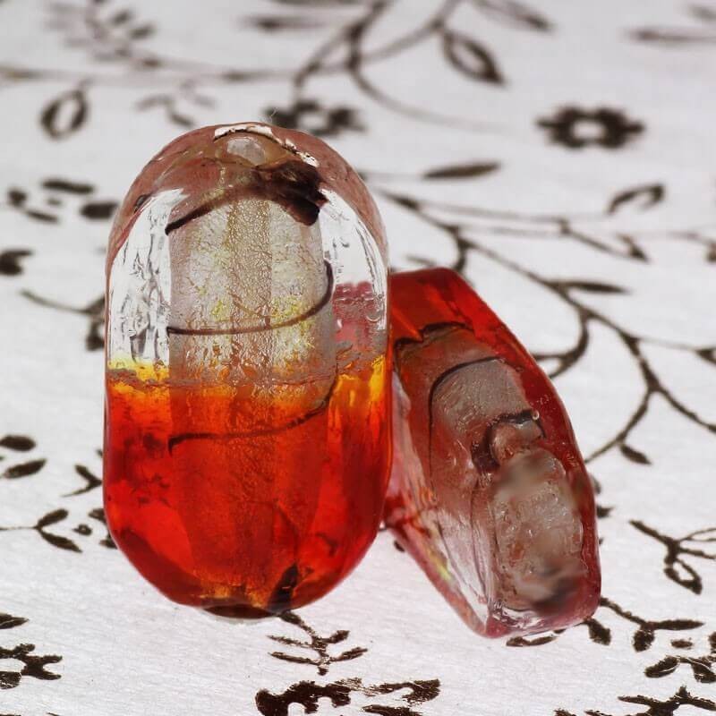 Venetian glass beads, red and white lollipops 25x14x6mm, 1 piece SZWELI13