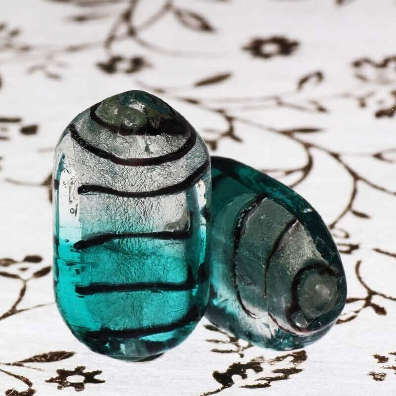 Venetian glass beads white and turquoise lollipops 25x14x7mm 1pc SZWELI001