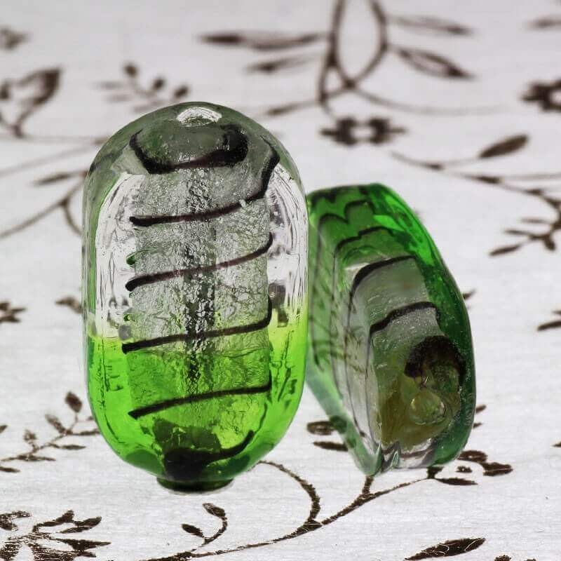 Venetian glass beads white and green lollipops 26x14x7mm 1pc SZWELI002