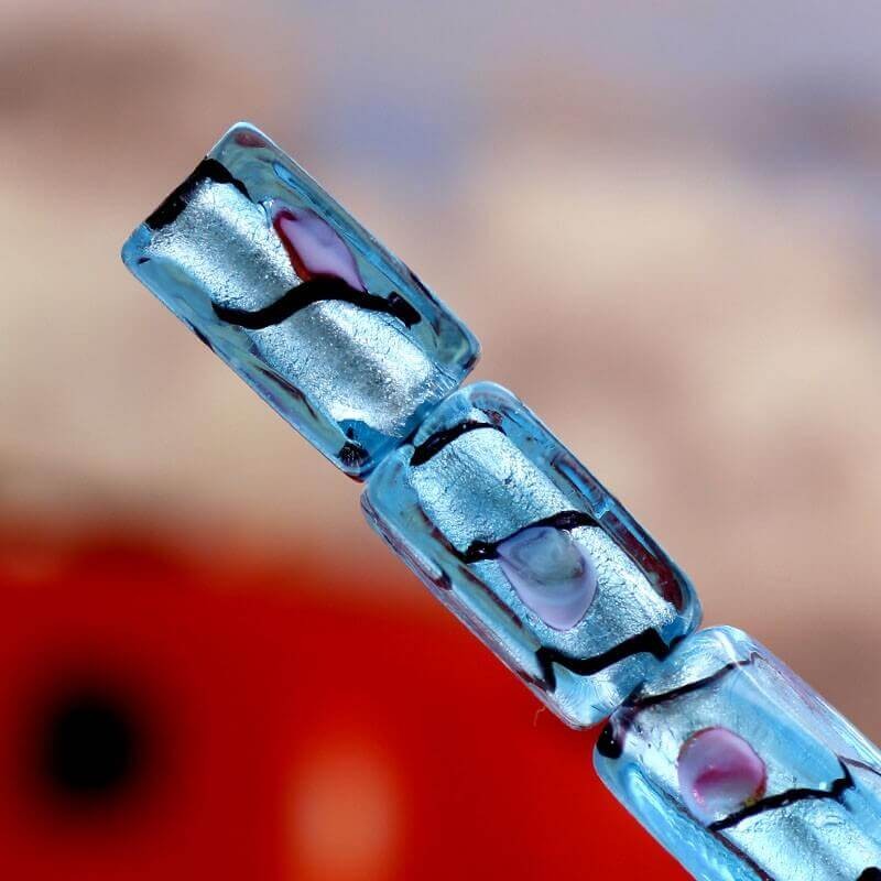 Venetian glass beads cube with rose sky blue 16x8x8mm 1pc SZWESCR001