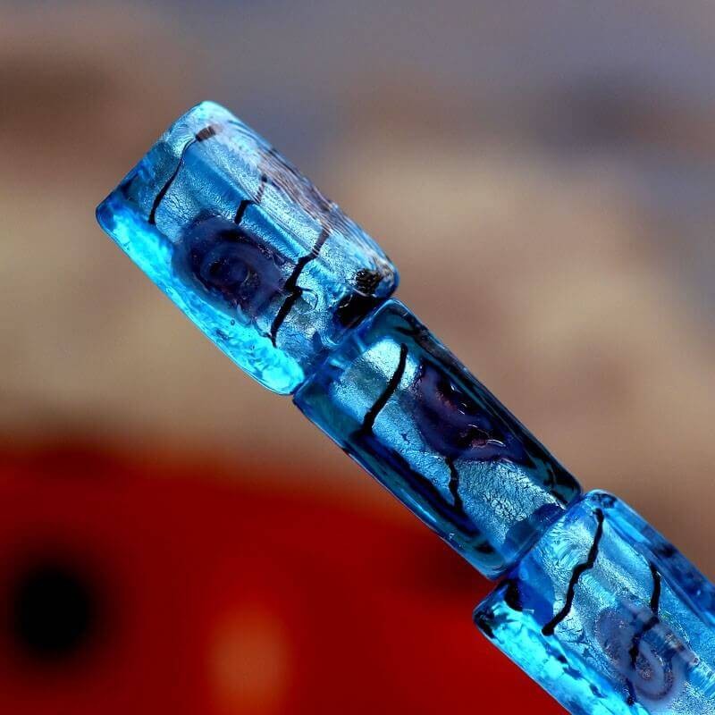 Venetian glass beads cube with rose blue 16x8x8mm 1pc SZWESCR003