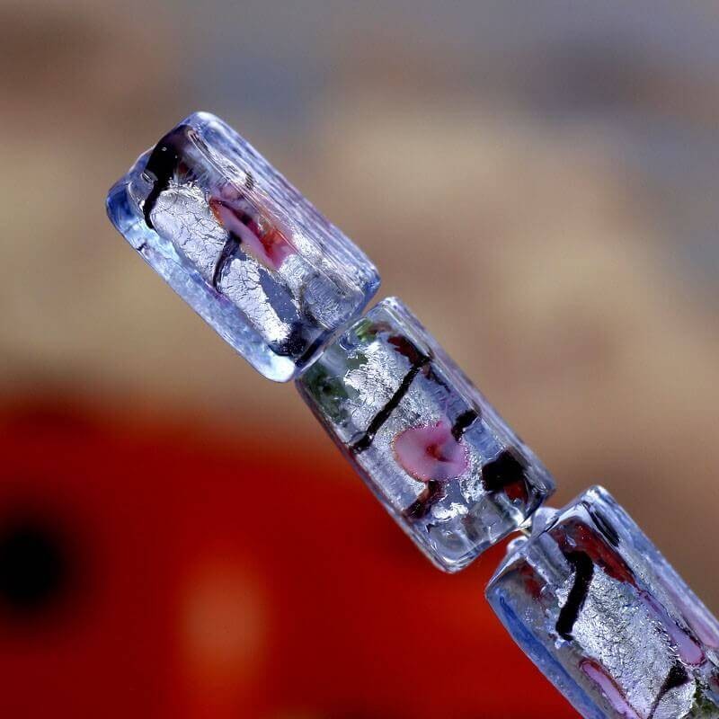 Venetian glass beads cube with rose denim 16x8x8mm 1pc SZWESCR008