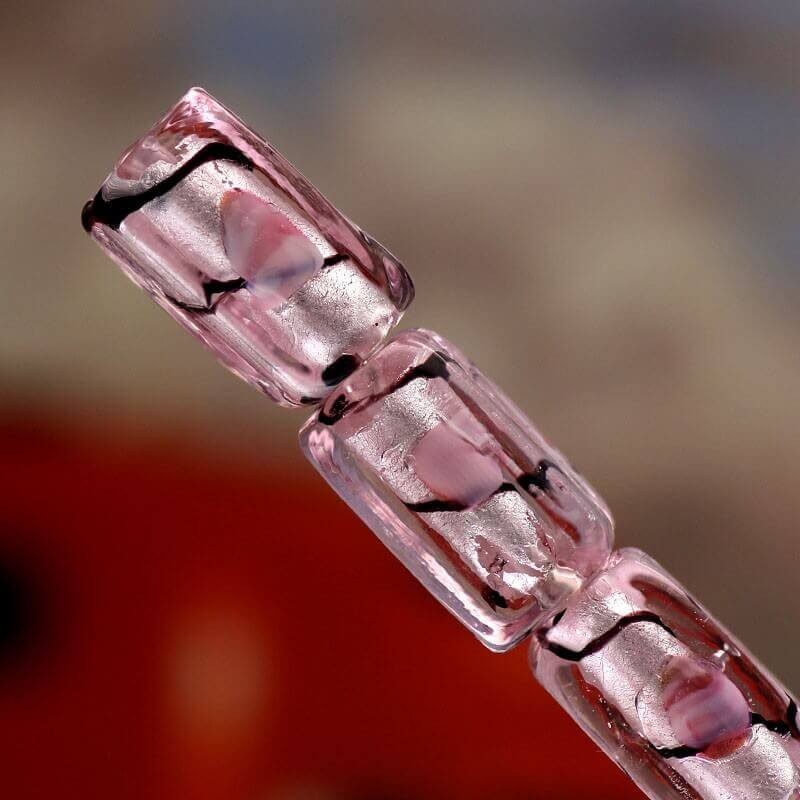 Venetian glass beads cube with rose pink 16x8x8mm 1pc SZWESCR009