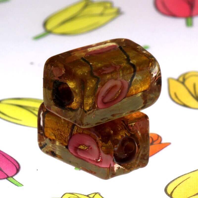 Venetian glass beads, cube with rose gold 16x8x8mm 1pc SZWESCR010