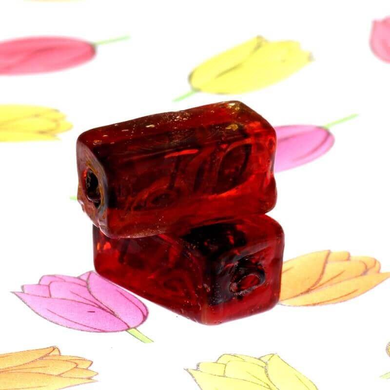 Venetian glass beads cube with rose burgundy 16x8x8mm 1pc SZWESCR011