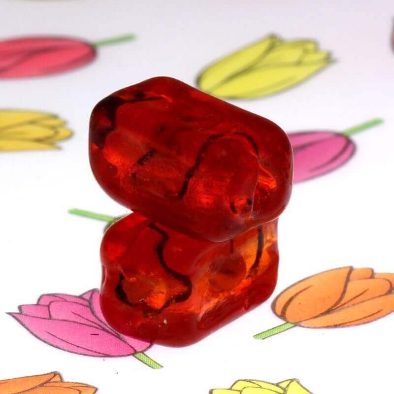 Venetian glass beads, cube with rose red 16x8x8mm 1pc SZWESCR012