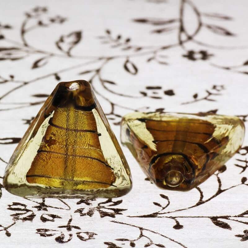 Koraliki szkło weneckie trójkąty stare złoto 20x18x8mm 1szt SZWETR010