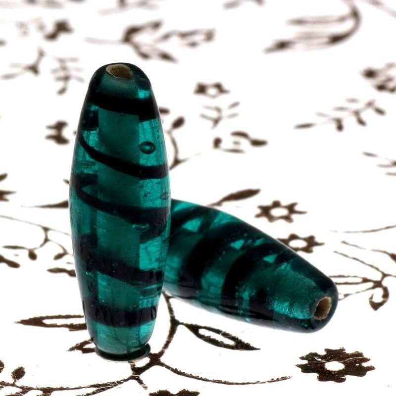 Spindle beads spiral turquoise glass lampwork 27x10mm 2pcs SZLAWR042