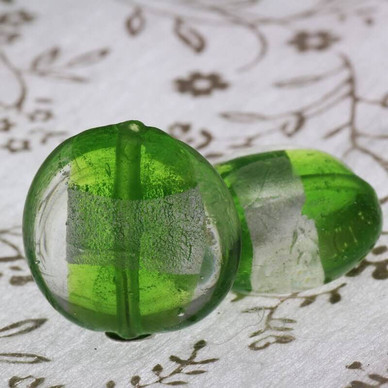 Koraliki ze szkła weneckiego mentosy zielone 20x10mm 2szt SZWEME014