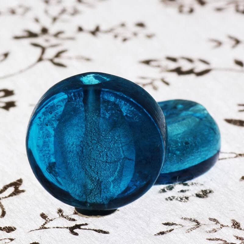 Venetian glass pastilles beads turquoise 16x6mm 2pcs SZWEPA023